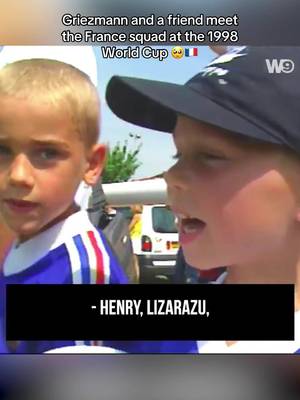 A 7 year old Antoine Griezmann and a friend meet the likes of Thierry Henry and Zinedine Zidane at the 1998 World Cup. Those 1998 home shirts 😮‍💨 #fy #france #griezmann #worldcup #french 