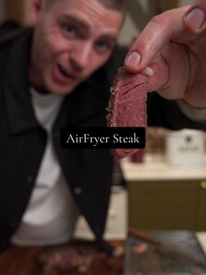 Air fryer Frozen Steak 🥩 Sorry for being so daring with your steak @magnessfarms 😆 Frozen 1-Inch Rib Eye Pre heat air fryer for 5 mins Airfry for 6 mins Flip Airfry for 6 mins Add butter, garlic, herbs Airfry for 1-2 mins Rest for 5 mins Slice, sprinkle with Rosemary Salty Flavours ENJOY Thinner steak? Half the time Medium? 2-3 mins longer Well done? Scroll on #airfryersteak #steak #fromscratch #familydinner 