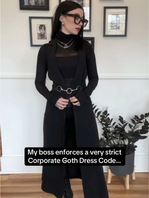 Dress Code Corporate Goth — always. Although I’m certainly not in a corporate setting (oh my peep that shoulder reveal) I do take my job VERY seriously and always try to dress professional so my clients know I mean business 🖇️ #corporategoth #corpgoth 