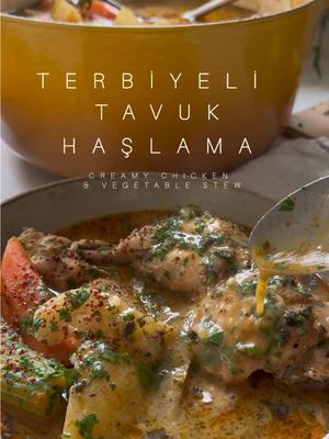 Terbiyeli Tavuk Haşlama (Creamy Chicken & Vegetable Stew). Cosy season is here - the recipe below is for chicken legs, but you could use chicken thighs and / or drumsticks - the skin and bones add flavour and collagen. The creamy texture of this stew comes from the terbiye – a thickening agent made from mixing together an egg yolk, flour, yoghurt and lemon juice. full recipe on my blog and in Dinner Tonight - please make it.  Prep: 15 minutes Cook: 1 hour 20 minutes 2 chicken stock cubes + 1.8 litres (3pts 4fl oz) boiling hot water OR 1.8 litres fresh chicken broth  4 large chicken legs, skin-on 1 tsp sea salt flakes 3 tbsp olive oil 4 large potatoes, peeled and quartered 4 large carrots, peeled and halved 4 onions, peeled and quartered 2 large celery sticks, quartered 1 fennel bulb, thickly sliced  1 tsp coarse black pepper + a little extra for garnish 1 tsp paprika 1 tsp pul biber (Aleppo pepper/ Turkish red pepper flakes) + a little extra for garnish ½ tsp dried mint 1 tsp dried oregano 1 large egg yolk 1 heaped tbsp plain flour 1 heaped tbsp natural yoghurt Juice of 1 lemon, + extra lemon wedges to serve 60g (2oz) short-grain white rice, washed and drained 25g (1oz) fresh parsley leaves, finely chopped #chickenstew #chickensoup #cosy #dinner #fyp 