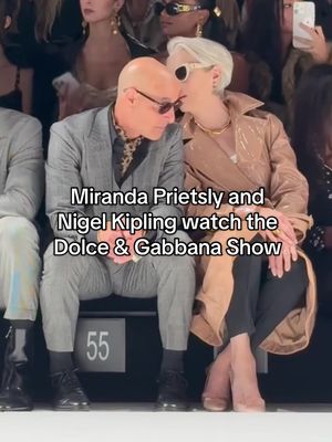What’s a secret shared between two colleagues? #MirandaPriestly and #NigelKipling sat front row today at the #DolceGabanna #MilanFashionWeek show, surprising guests all around them. 