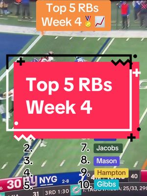 Top 5 RBs for week 4 #fantasyfootball #nfl #runningback EDIT: forgot Achane he’s top 10😭
