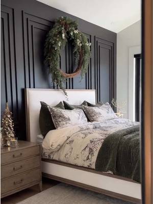 Our most-loved Avant-Garde Wreath and Rustic Forest Duvet are back! With lush greenery, rustic details, and a whimsical forest motif, @Misa Liddiard’s bedroom has us feeling like we've been whisked away to a snow-covered cabin. #mypotterybarn