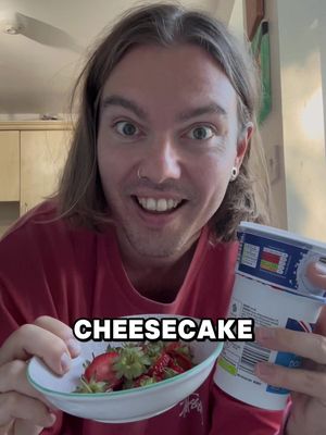 i made cheesecake from my families’ leftover cake and strawberries 