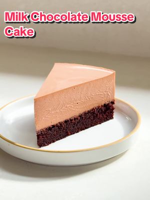 Milk chocolate mousse cake - chocolate sponge topped with a light milk chocolate mousse 😍 click the link in my bio for the full recipe #chocolate #baking #cake 