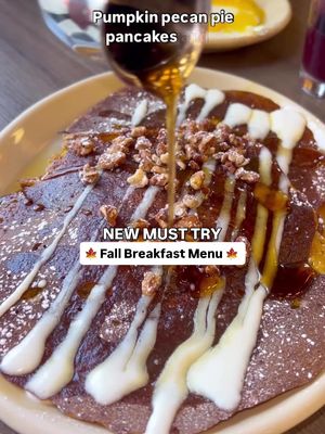 🥞I can’t say no to pancakes, especially when they’re Pumpkin Pecan Pie Pancakes!! @eatsnooze has some tasty new menu items this fall that you need to add to your must try list! (AD) If you’re looking for savory, the Denver Omelette has you covered! It’s loaded with peppers, ham & onions + it’s super cheesy! However, my favorite was the Pumpkin Pecan Pie Pancakes filled with vanilla cream cheese! It melted in my mouth but also had a light salty crunch from the pecans. We actually tried all new dishes this time visiting and enjoyed every bite!  Make sure to save this video for when you’re craving some fall flavors & follow nctraveleats for more! @eatsnooze  #snooze #ncbreakfast #fallbreakfast #fall 