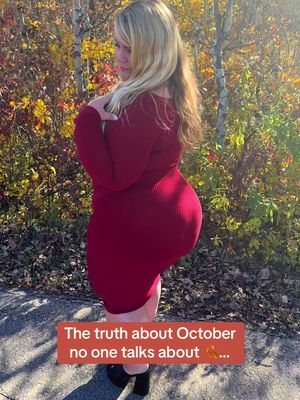 Happy October 🍂.      Reminder: being happy looks better on you than being burnt out ever will. 🧡 What’s one thing you want to enjoy more of this October? 🍂✨ #octobermood #happynewmonth #choosejoy #autumnvibes #curvytiktok 