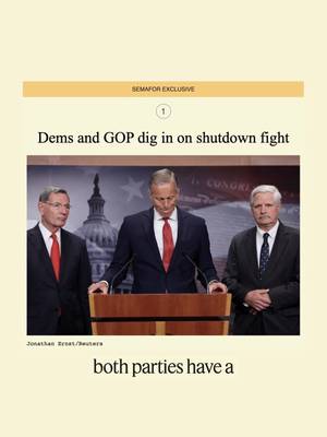 Congress is about to learn that getting into a shutdown is easier than getting out of one. Tap the link in our bio to sign up for Semafor Principals, our free daily briefing that covers your blindspots inside Washington’s halls of power.