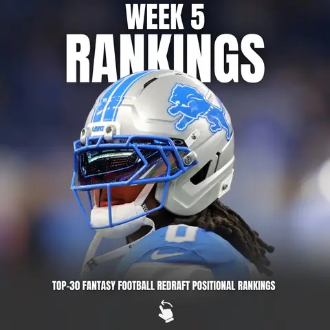 Week 5 is upon us! 🔥 Check out my top-30 positional rankings to lock in your fantasy football lineups. Who’s too high or too low on my list? 👀 #fantasyfootball #nfl #football #fyp #FantasyFootballTips 