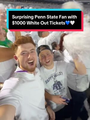 Surprising Penn State fan with $1000 Penn State White Out Tickets 🤍💙 Thank you to @eventticketscenter for making this surprise happen :)  Check out the link in our bio for the safest, fastest tickets in all of sports! 🎟️ #pennstatefootball #CollegeFootball #pennstate #ad #whiteout