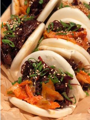 easy dinner with minimal work 🤤 hoisin chili beef bao buns:  sauce: 1/2 cup hoisin 1/2 cup sweet chili sauce 1 tbsp rice vinegar 1 tbsp brown sugar 1 tbsp fish sauce roast: 3 lb chuck roast (find one with good marbling) salt and pepper for serving: steamed bao buns kimchi green onions, sliced sesame seeds instructions: preheat oven to 325°f. season both sides of the chuck roast generously with salt and pepper. place the roast in a dutch oven, covered and cook for about 3 hours, until tender and easily shredded. your cooking time depends on how big your roast is! one hour = one lb.  while roast is cooking, whisk together the hoisin, sweet chili sauce, rice vinegar, brown sugar, and fish sauce to make the sauce. remove roast from the oven and shred the meat with two forks. pour half of the sauce over the shredded meat, tossing to coat. taste and add more if needed!  increase oven temperature to 375°f. place the roast back in the oven, uncovered, for 10 minutes to caramelize slightly. serve the saucy pulled roast inside steamed bao buns. top with kimchi, green onions, and sesame seeds. enjoy warm! #bao #baobuns #EasyRecipe #asianfood #asiancooking      