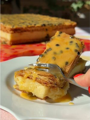 Just one bite…  #custard #dessert #passionfruit #puffpastry #fypシ゚ 