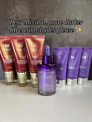 Special request to @missha.official … Thank you so much for sending these to me. I’m obsessed with these 🥰 But we’d love to see more darker shades please…..  #missha #bbcream #kbeauty #brownskingirl #brownskinmakeup 