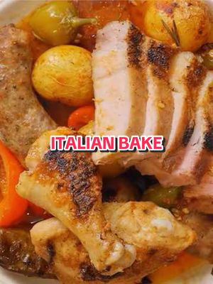 GET IN HERE IT’S A BIG FAT ITALIAN BAKE PORK CHOPS SAUSAGES PEPS ONLY PERFECT LITTLE FLAVOUR BOMBS IN ONE TRAY EVERYBODYS GONNA BE EATING GOOD AND THATS THE WHOLE POINT ISNT IT! GET THE FULL RECIPE ON MY YOUTUBE!