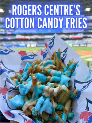 These are the Cotton Candy Fries, one of the craziest new ballpark food items that you can find at Rogers Centre, home of the Toronto Blue Jays!  Follow along on my journey as I try to find the best (and craziest) stadium foods, and let me know which ones I should try next! #MLB #baseball #bluejays #ballparkfood #stadiumfood  (At The Ballpark Food Review, At The Stadium Food Review, Cotton Candy French Fries)