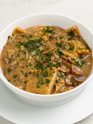 Mushroom Alfredo Lasagna Soup I’ve always loved creamy mushroom pastas and wanted to turn that same flavor into a soup. Lasagna soup just made sense. I used three kinds of mushrooms along with dried porcini for depth, and a good amount of cheese to give it that deconstructed lasagna feel. Finished it off with a little truffle oil for extra richness. Honestly, this turned out to be one of the best bowls I’ve made - perfect for fall and soup season. Find the full recipe on my website! #fallrecipes #comfortfood #pastalovers #souprecipe #mushroom  Creamy mushroom pasta Cozy fall soup Truffle Alfredo Easy dinner recipe Lasagna soup