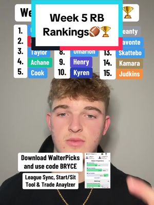 Week 5 RB Rankings🏈🏆 #fantasyfootball #fantasycontent #rbrankings #week5 #titanswalterpicks