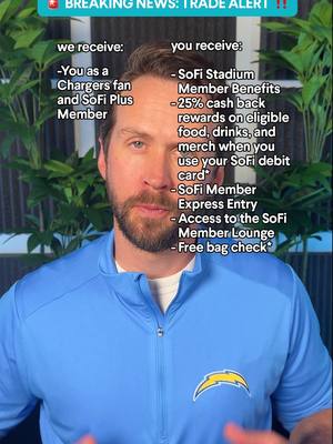 Finally, a trade offer where no one gets finessed. Sign up for SoFi and unlock all these benefits when you’re at @sofistadium #chargers #chargersfootball #nfl #gameday