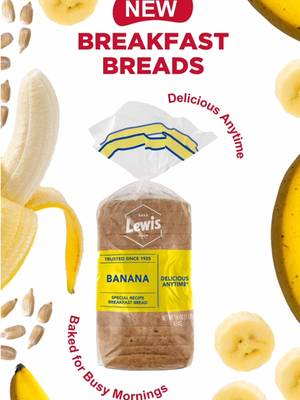 Breakfast just got better...  Introducing our new line of Lewis Bake Shop Breakfast Breads with new flavors: 🍌Banana, the perfect balance of sweet banana & crunchy sunflower seeds 🍞 Cinnamon Roll, the rich flavor of a cinnamon roll in the convenience of a slice bread ☕ Cold Brew, the decadent balance of coffee and cocoa Baked for busy mornings & delicious anytime ❤ #LewisBakeShop #Breakfast #ColdBrew #BananaBread #CinnamonRoll