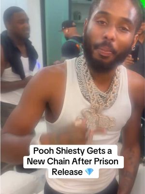 Pooh Shiesty shows off his new icy chain after being released from prison, where he served three years.
