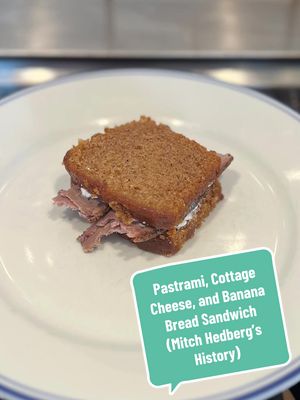 Pastrami, Cottage Cheese, and Banana Bread Sandwich (Mitch Hedberg history) on Sandwiches of History⁣  I’ve long resisted the call to do a sandwich based off of a comedians joke. Not because I don’t think they’re funny but because the sandwich is never intended to be eaten. After all, it was a joke. So I was not gonna make the late great comedian Mitch Hedberg’s Pastrami, Cottage Cheese, and Banana Bread Sandwich. But, someone in the comments said they’d donate $100 to a charity of my choice if I did by day 100 so I thought, why not? Not only that, I am going to match that donation and have both go to Feeding America which helps get food to folks who desperately need it. @Coffeepoops #fyp #sandwichesofhistory #mitchhedberg 