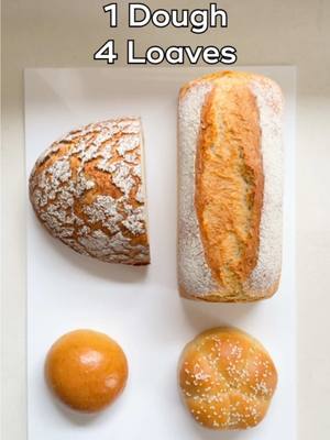 1 dough, 4 loaves 🍞 click the link in my bio for the all the recipes #bread #baking 