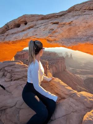 Send this to the person you want to watch sunrise here with 🌄 ☀️   This is one of the best sunrise spots in the world and it is called Mesa Arch in Canyonlands National Park 🏞️  Perched right on the edge of a cliff, this natural sandstone arch perfectly frames the canyons and the La Sal Mountains in the distance. When the first light hits, the bottom of the arch glows a deep orange, lighting up the whole scene like fire. 🔥 🥾 Hike Stats: • Distance: 0.7 miles (1.1 km) round trip • Duration: ~20 minutes • Elevation Gain: ~30 ft (10 m) • Difficulty: Easy 📍 Location: Island in the Sky District, Canyonlands National Park, Utah 🕓 Best time: Sunrise- arrive early for a front-row view 💡 Tip: Bring a tripod if you’re shooting photos, and take a few minutes after sunrise to enjoy the quiet once the crowd thins out.