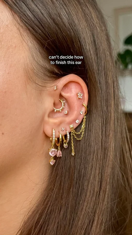 finally feeling ready for another piercing after my hidden helix fail 😭 #earstyling #earstacking #earcuration #cartilagepiercing #daith 