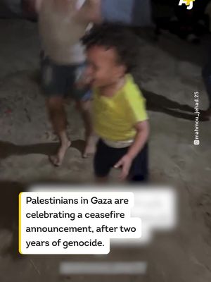 Palestinians in Gaza are celebrating a ceasefire announcement after two years of genocide, mass killing, displacement, destruction and starvation. #Ceasefire #Genocide #Gaza #Israel #Palestinians