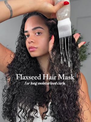 At-home flaxseed mask for long shiny hair  I’ve been obsessed with using this mask because the moisture is INSANE and it’s super affordable 💦 Recipe  3 cups water  1/3 cup flaxseed  #curlyhair #hairhack #curlyhairroutine #healthyhair 