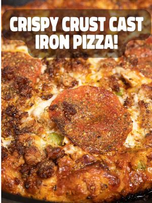 You'll never make pizza any other way after seeing this Crispy Crust Cast Iron Pizza! Find the recipe down below! 🤤🍕🔥 Ingredients - 1 tbsp Dan-O’s Butter Dust - 2 tbsp Dan-O’s Ranch Cheesoning - 1 tbsp Dan-O’s Italian-O - 1½ lb store-bought pizza dough - 1 lb mild Italian sausage - 4 large pepperoni slices (or 8–10 small) - ½ red onion, diced - ½ green bell pepper, diced - 8–12 oz of your favorite pizza sauce (tomato basil or classic pizza sauce) - 3–4 oz shredded part-skim mozzarella - Extra virgin olive oil - ½ cup all-purpose flour (for dusting) Directions 1. Preheat the Oven - Preheat your oven to 400°F (205°C). 2. Cook the Sausage - In a skillet, brown the Italian sausage until fully cooked. Drain excess fat and set aside. 3. Prep the Pan - Pour a generous amount of olive oil into your 15-inch cast iron skillet. Tilt to coat the bottom and sides evenly — this oil is key to that golden, crispy crust. 4. Prepare the Dough - On a floured surface, place your pizza dough and gently stretch it into a circle to match the size of your pan. Avoid tearing holes in the dough. Season the Base - Before adding your dough, lightly sprinkle Dan-O’s Butter Dust. Then sprinkle 1 tbsp Dan-O’s Ranch Cheesoning directly into the oiled pan. This creates that irresistible flavored crust. 5. Lay the Dough - Transfer the stretched dough into the skillet, pressing it gently to fit. Pop any air bubbles with a toothpick. 6. Add the Sauce - Spread your pizza sauce evenly over the dough. Sprinkle Dan-O’s Italian-O for that perfect Italian kick. 7. Add Toppings - Layer diced green peppers, red onions, and about ¾ of your cooked sausage. - Top with shredded mozzarella and pepperoni slices. Then sprinkle the remaining sausage over the top. 8. Finish with Dan-O’s Ranch Cheesoning - Give it one final dusting over everything. . 9. Stovetop Start - Place the skillet on the stovetop over high heat for about 3 minutes to crisp the bottom. You’ll see the oil start bubbling around the edges — that’s perfect. 10. Bake to Perfection - Transfer the skillet to your preheated oven and bake for 20 minutes, or until the crust is golden brown and the cheese is bubbly. 11. Cool & Serve - Remove carefully and let it rest a few minutes before slicing. Listen for that crispy crackle — that’s the sound of perfection!