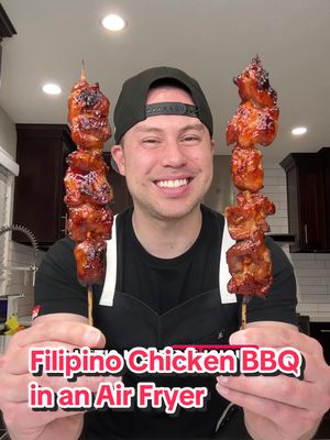 Let’s make Filipino Chicken BBQ using an air fryer! 🇵🇭🙌🏼   Ingredients: 3 lb chicken thighs (boneless/skinless) Bamboo Skewers Marinade: 1/2 cup banana ketchup 1 cup lemon lime soda 1 cup soy sauce 1/4 cup oyster sauce 1 cup brown sugar 1/4 cup garlic minced (or 1/2 cup if you’d like 😍) 2 teaspoons ground pepper Basting Sauce: 1/4 cup of banana ketchup 1/4 cup of oyster sauce 1 1/2 tablespoon of sesame oil (optional, but I love this flavor!) Recipe: 1. Mince the garlic and cut the chicken thighs into 1 1/2 inch pieces or into small strips (whatever your preference) 2. Create the marinade by combining the garlic, ground pepper, brown sugar, banana ketchup, oyster sauce, soy sauce and lemon lime soda into one container 3. Place the chicken into the marinade and refrigerate for at least a four hours or overnight for best results 4. Put the chicken on the skewers; no spaces in between 5. Place the chicken skewers into the air fryer tray and set temperature to 360F degrees for 7 minutes (you may have to adjust slightly depending on the size your meat is cut) 6. When it’s done, baste the chicken, flip it and baste the other side 7. Continue cooking at 360F degrees for another 7 minutes 8. When the chicken skewers are ready, eat by themself or with rice! Just eat and enjoy!   It’s so sarap (delicious)! 🤤 . . . . . . #hungryhugh #Filipinobbq #Filipino #bbqchicken #airfryer 