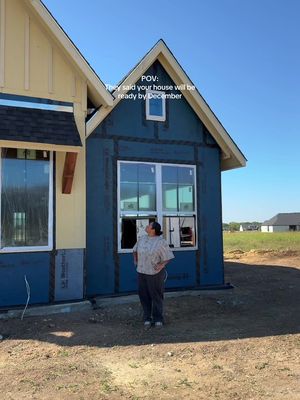 Will it be done by December? 🤭💗 They are moving so fast! Roof and windows are in! 🥹 #firsttimehomebuyer #homeowner #newbuild #firsttimeparents #humor 
