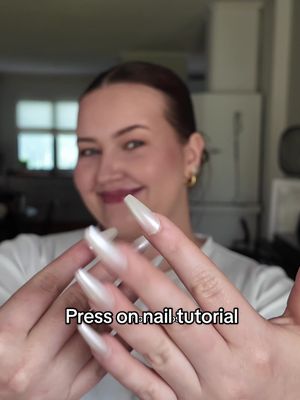 AD nails gifted as PR from @KISS Nails  How to make your press-on nails last at least 7 days 💅🏻 Let's get straight to the point 1. Start with clean hands and use nail polish remover to dry out your nails. 2. Find the right size for each nail. (psst there are tiny numbers on the back so you can match both hands easily! 🤫) 3. Use a nail file to gently rough up both your natural nail and the press-on. 4. Add glue to both surfaces and hold for about 10 seconds. 5. Repeat on all nails. 6. Done It takes a little time, but it's so worth it. Mine last at least a full week every time! #pressonnail #kissnails #kissproductssuomi #athomenails