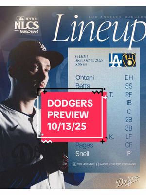 DODGERS PREVIEW 10/13/25 #losangelesdodgers #dodgerspreview #milwaukeebrewers #nlcs #MLB 