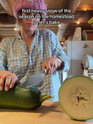 gotta use up the last of my garden harvest🥹 look at these giant zucchinis!! #fall #homestead #cozy #snow 
