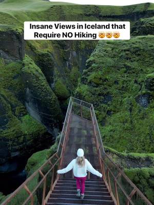 Save these Non-hiking views in Iceland 🇮🇸 You don’t have to hike for hours to see some of Iceland’s most jaw-dropping scenery. Here are a few spots you can reach with little to no walking 👇 ✨ Fjaðrárgljúfur Canyon A short walk from the parking lot takes you to one of the most photogenic canyons in Iceland. The emerald green cliffs look straight out of a fantasy movie it’s no wonder this spot went viral after being featured by Justin Bieber. 💦 Goðafoss This waterfall reminded me of a mini Niagara Falls. Only a 2-minute walk from the parking lot makes it one of the easiest stops to see along the Ring Road. 🌸 Skógafoss Right off the main road, this waterfall is a must-see. Climb the stairs to the top for an epic view and to explore the trails above. If you’re visiting in June or July, follow the river towards the fields of purple lupins for that dreamy Icelandic shot. 🌈 Seljalandsfoss One of the few waterfalls you can actually walk behind! It’s a short and easy path, just be ready to get a little misted. Come at sunset for the warm glow through the water. 🏞️ Valley of Tears  A hidden gem of multiple waterfalls tucked between mossy mountains and towering cliffs. The drive in alone feels like a scene from another planet  🖤 Diamond Beach Where black sand meets glittering ice. The chunks of glacier wash up on shore, sparkling like diamonds under the light. You can walk straight from the parking lot. 🌋 Víti Crater (Askja or Krafla) An otherworldly geothermal crater filled with milky blue water. It’s a quick stop from the parking area and is one of the most beautiful craters in Iceland