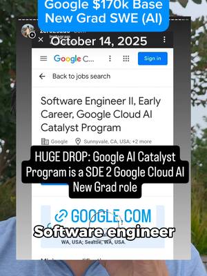 Google AI Catalyst (Early-Career SWE): 12-month rotational L3 in Cloud AI/Infra → 3 rotations, mentorship, post-program placement, June 2026 start, Sunnyvale/Kirkland/Seattle, $118k–$170k base (+ bonus/equity). If you’re targeting Google new grad SWE, read the JD + apply. (Keywords: google direct consideration, google new grad swe, google ai catalyst program)  I’m sharing these drops live on IG Stories—turn on story notifications and send this to anyone recruiting for Google/Big Tech this cycle.