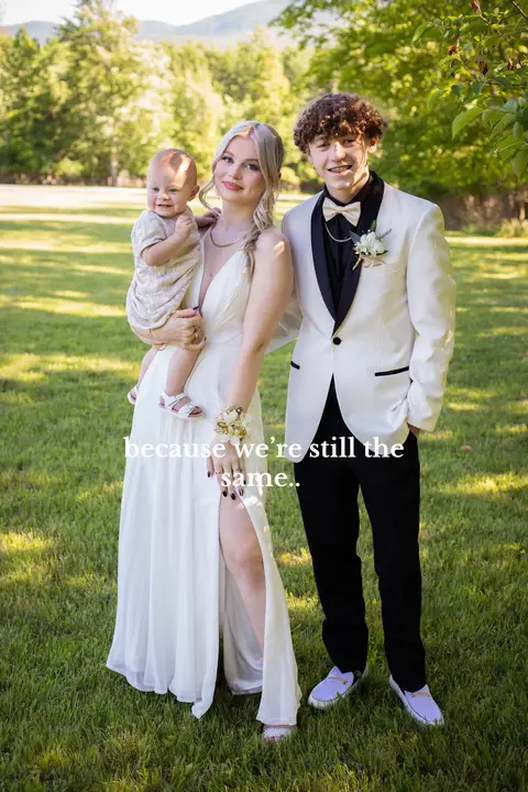 from 15 at prom to 19 🥹 now imagine when I do this with our wedding pics 👀 #MomsofTikTok #momanddad #family #momlife #girlmom 