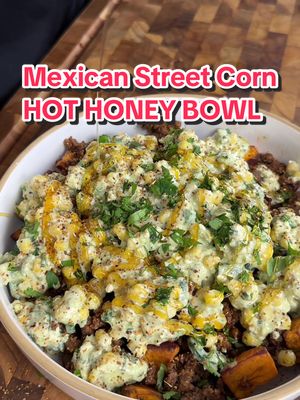 The viral Hot Honey Bowl just got an UPGRADE 🔥🤯 Mexican Inspired Street Corn Hot Honey Bowl (recipe 👇🏽) ‼️Save this ‼️ Digital cookbooks on my site!  L1nk in the b1 🙌🏼❤️ Macros per serving (X3): 585 Calories | 56g P | 25g C | 28g F For the beef: 24oz 93% lean ground beef 🥩  Salt & Pepper, to taste Taco seasoning , 2-3 tbsp Water, 1/4 cup 💦  Avocado oil spray, to cook For the sweet potatoes: 2 medium sweet potatoes, cubed 🍠  Avocado oil spray  Salt & Pepper, to taste 🧂  1 tsp cornstarch  Street Corn Salsa: 2 cups corn 🌽  1/2 cup low fat cottage cheese, blended  2 tbsp light mayonnaise  3 tbsp cotija cheese 🧀  1 lime juice and zest 🍋‍🟩  1-2 Jalapeños, finely diced 🌶️  2-3 tbsp chopped cilantro 🌿  1 avocado, cubed 🥑  1 tsp Tajin, (optional) Top with hot honey and Enjoy 😍 . . . . #icekarim #healthyrecipes #EasyRecipes #mealprep #quickrecipes