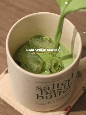 🍵 Cold Whisk Matcha with Condensed Milk Foam 📝 Recipe Cold Whisk Matcha 🍵: 3g • Ceremonial Matcha Powder 130g • Milk ~whisk using matcha chasen Condensed Milk Foam 🥛: 30g • Sweetened Condensed Milk 30g • Evaporated Milk / Creamer ~mix using hand mixer / milk frother Ice Cubes 🧊 Cold Whisk Matcha Condensed Milk Foam on top — #homecafe #asmr #matchalatte #creamymatcha #matchalover 