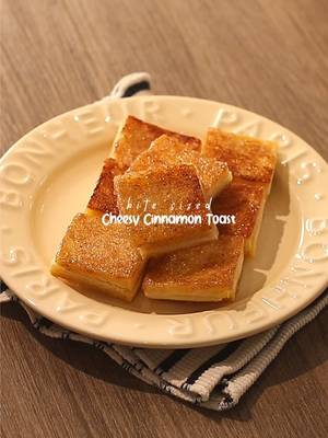 🧀🍞 Cheesy Cinnamon Toast 📝 Recipe 4 Slices • Bread 2 Slices • Sliced Cheese 50g • Butter / Margarine 3 tbsp • Sugar 1 tsp • Cinnamon Ground Instructions: • Butter + Cinnamon Sugar - mix together butter, sugar, and cinnamon ground • Bread - prepare bread, put sliced cheese, and stack another bread on top - cut the bread into 4 as bite sized bread - spread the butter + cinnamon sugar on both sides of the bread • Cooking; Bread - heat pan in medium heat - fry the buttered bread on the pan in medium-low heat - flip the bite sized bread to fry the other side of the bread until both of sides are golden brown • Finishing; Cheesy Cinnamon Toast - once the bread is a bit cold, it’s gonna be crunchy because of the caramelized sugar then you can enjoy! *note: a lot of you are complaining it’s not crunchy on top, you have to put a lot of sugar and fry it in low-medium heat, patience is key! — #toast #caramelized #cinnamon #bread #toastrecipe 
