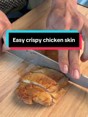 Easy crispy chicken skin, one pan, and a sauce that tastes like pure umami. Recipe: Veggies 	•	Shinjuku 4–5 pieces 	•	Ginger 1 tbsp 	•	Green onion (white part) 1 each 	•	Chanterelles 5–6 small pieces Chicken 	•	1 skin-on chicken thigh Sauce 	•	Lemon juice 1 tsp 	•	Soy sauce 1 tsp 	•	Sesame oil ½ tsp 	•	Black pepper to taste This is my how to get crispy chicken skin at home in an easy way #cooking #crispychicken #fyp #cookingtiktok 