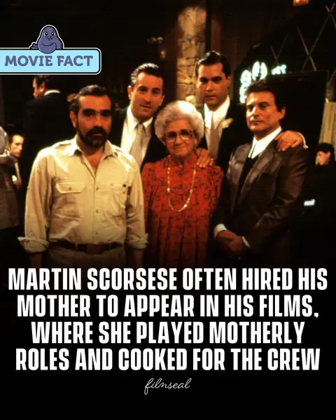 Legendary director Martin Scorsese often cast his mother, Catherine Scorsese, in small but memorable roles, usually as a caring mom. She appeared in several of his classics, including Goodfellas and Mean Streets. Scorsese has said that he rarely gave her much direction, he’d simply encourage her to be herself, which made her performances feel effortless and genuine. Off camera, Catherine was just as loved. She often cooked homemade Italian meals for the cast and crew, bringing the same sense of family to the set that she portrayed on screen.  #FilmSeal #film #movie #cinema #facts 