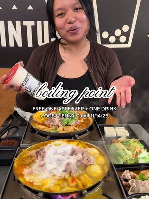 @Boiling Point Group season is every season 🤍 Use my code: “JENNYL” for one appetizer + one drink on me 🐼 Offer valid from 10/14/2025 - 11/14/2025. Minimum purchase of 1 Hot Soup, drink toppings at an additional cost Offer valid after completing survey card after meal. US locations, dine-in only! 🍲 Cannot be combined with other discount codes or app vouchers, one-time use per check. Restrictions apply ☑️ • • • • #goodeatswithjenny #fyp #boilingpoint #jennyl #freeappanddrink #USonly #diningin #seattlefoodie #seattlefoodblogger #Foodie #foodrtiktok 