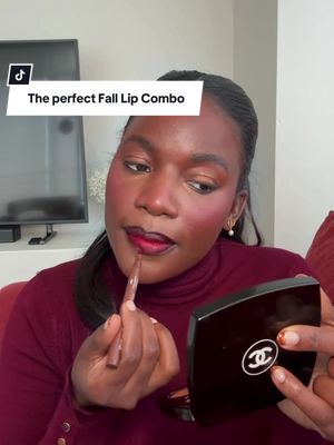 The perfect lip combo for Fall. This ombré burgundy-red lip combo was achieved using three products from @Huda Beauty  1. Lip Contour stain in the shade Rich Brown  2.Lip Contour stain in the shade Cherry Red 3. Faux Filler Jelly Oil #hudabeauty lip combo , black girl Lip combo.