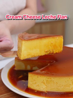 Hi bestfriend! If you love Leche Flan, this creamier version will change your life! 😍 Super silky, melt-in-your-mouth Cream Cheese Leche Flan na parang cross ng cheesecake at flan.  At sobrang dali lang gawin! 🧀🍮 📌 Recipe: 🔸 ¾ cup sugar (150g) – for the caramel 🔸 1 block cream cheese (226g) – room temp 🔸 5 eggs 🔸 1 big can condensed milk (397g) 🔸 1 big can evaporated milk (340g) 🔸 2 tsp vanilla extract 📝 Instructions: 	1.	Melt sugar over low heat till golden and caramelized, pour in your mold. 	2.	In a blender, combine cream cheese, eggs, condensed milk, evaporated milk, and vanilla. 	4.	Pour over the set caramel. 	5.	Steam (bain-marie method) and bake at 180°C / 350°F for 50–60 minutes. Let it cool completely and chill before unmolding. Mas masarap the next day, promise! 🧊 #HiBestfriend #CreamCheeseLecheFlan #FoodieFred