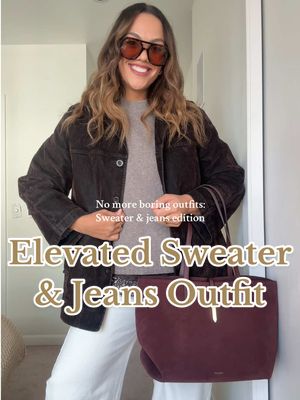 A simple yet elevated sweater and jeans outfit! Save this for when you’re lacking outfit inspiration #sweaterandjeans #elevatedoutfits #chicoutfits #elevatedfashion #fallfashion 