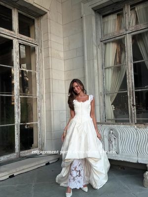 THE DRESS 🤍 A @kimkassascouture custom dress stitched with history ~ vintage French lace, tea–dyed by hand to give it life and warmth, a structured silk brocade corset that echoes the past, and an asymmetrical modern balloon skirt. Romantic and special, tailored just for me!  Paired with custom @jimmychoo shoes and @lorraineschwartz jewelry 🤍