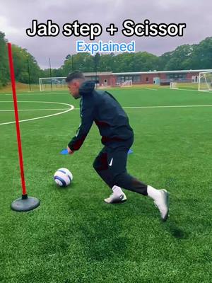 Too tight = Defender doesn’t move ❌ Getting the defender on their heels begins with a proper jab, not the scissor  If the step is too tight, nothing opens up. Once you take that initial step diagonal, the scissor sells itself. 👉 Save this clip before your next session. #Soccer #soccertraining #football #soccerskills 